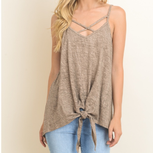 Tops - Criss-Cross Knot Top in TAUPE 07015